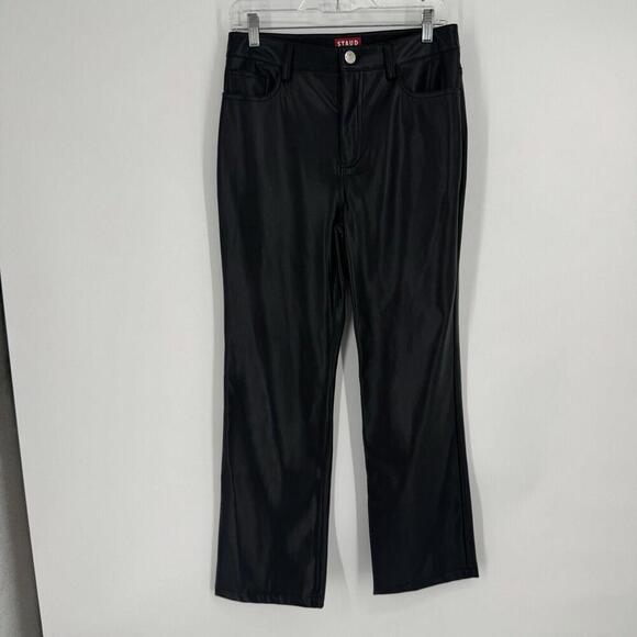 Staud pants womens 8 black faux leather chisel straight leg party designer work